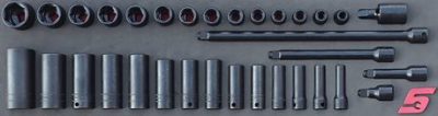 MOD.834SH45S - 3/8" Impact Socket Set & Extensions; 33Pc - Metric
