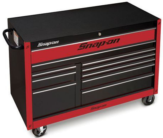 KRA2422PCZR-WO - Classic Series - 55" X-Wide Double Bank 10 Drw Roll Cabinet; Black with Chrome Alu trims and Red Fronts
