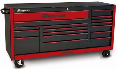 KRA2423PLUZR-WO - Classic Series - XX-Wide 73" Triple Bank 17Drw Roll Cabinet; Black with Red Alu Trims and Red Fronts