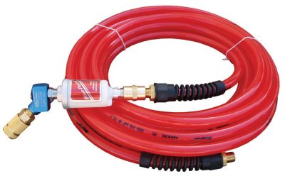 YA999SWV23AH35-WO - 35' Reinforced Polyurethane Air Hose (Red) with In-Line Air/Water Seperator; Swivelling Adapter & Quick Coupler