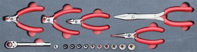 MOD.418SH45S - 1/4" Drive Low Profile Sockets 1/4"- 9/16" and Pliers Set; 17Pc (Imperial)