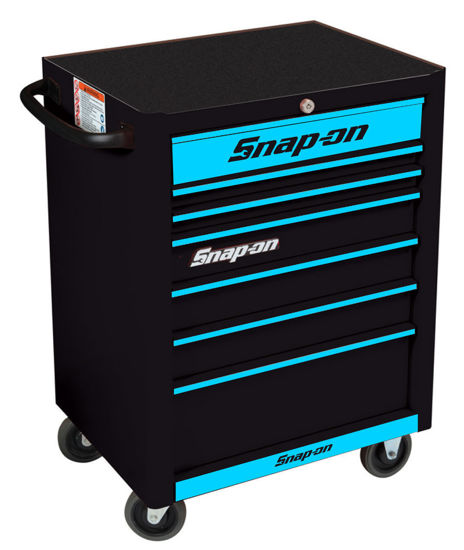 KRA2007KZUBT-T-WO - Standard Roll Cabinet 7 Drawers; Black with Cyan Alu Trims and Cyan Fronts