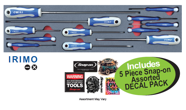 XXMAR115 12pc Electronic Screwdriver Set + Free 5 Piece Snap-on Assorted Decal Pack